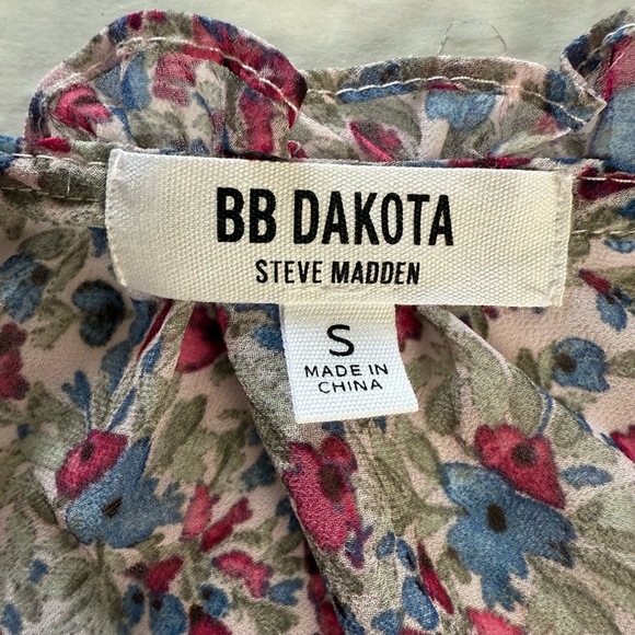 NWT BB Dakota Pink Blue Floral Ruffle Tiered Elastic Waist Midi Dress Small - Picture 6 of 14